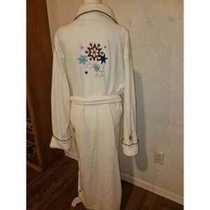 Delicate Womens Plush Holiday Snowflake Robe Fuzzy Fluffy Warm Fleece Spa Robe‎